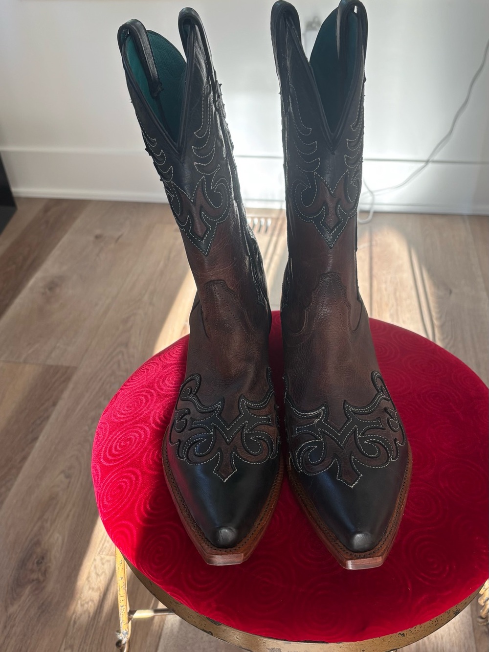 Tony Lama Brown and Black Embroidered Women's Western Heeled Boots